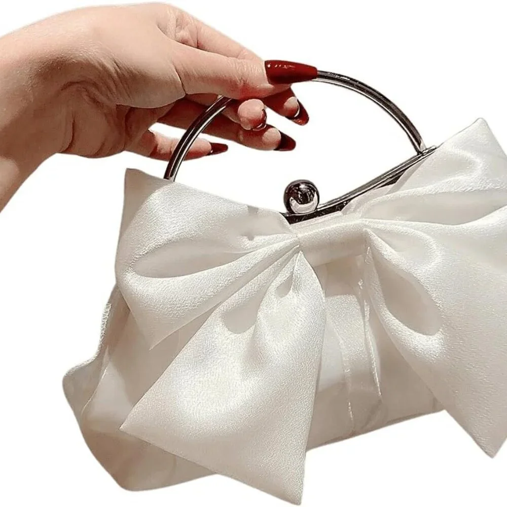 Women's Polyester Bow Decor Clutch Evening Crossbody Handbag